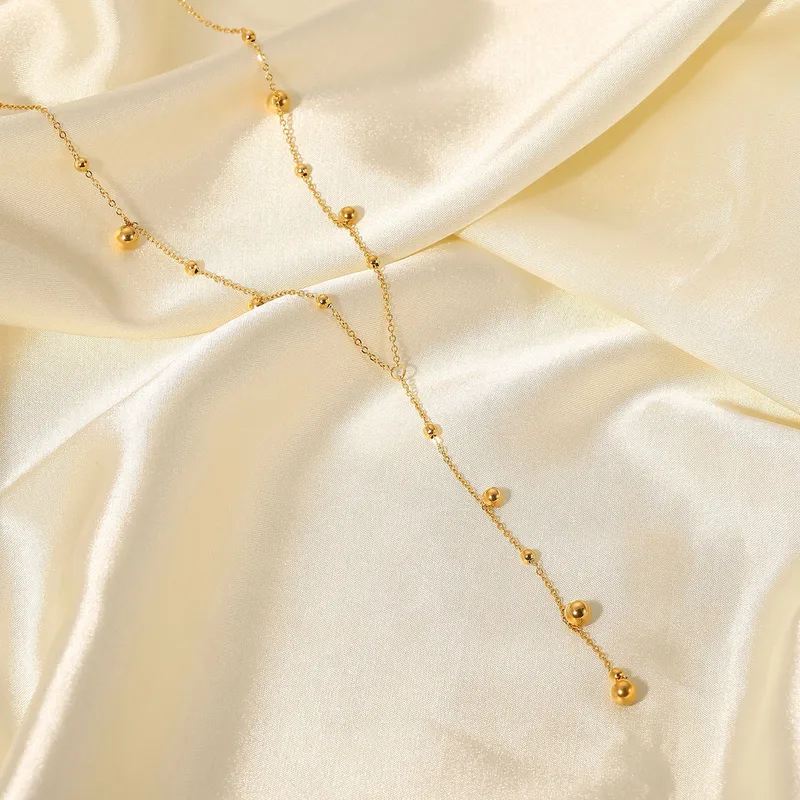 Gold Mini Ball Necklace - Simple Design with Gold Balls on Chain