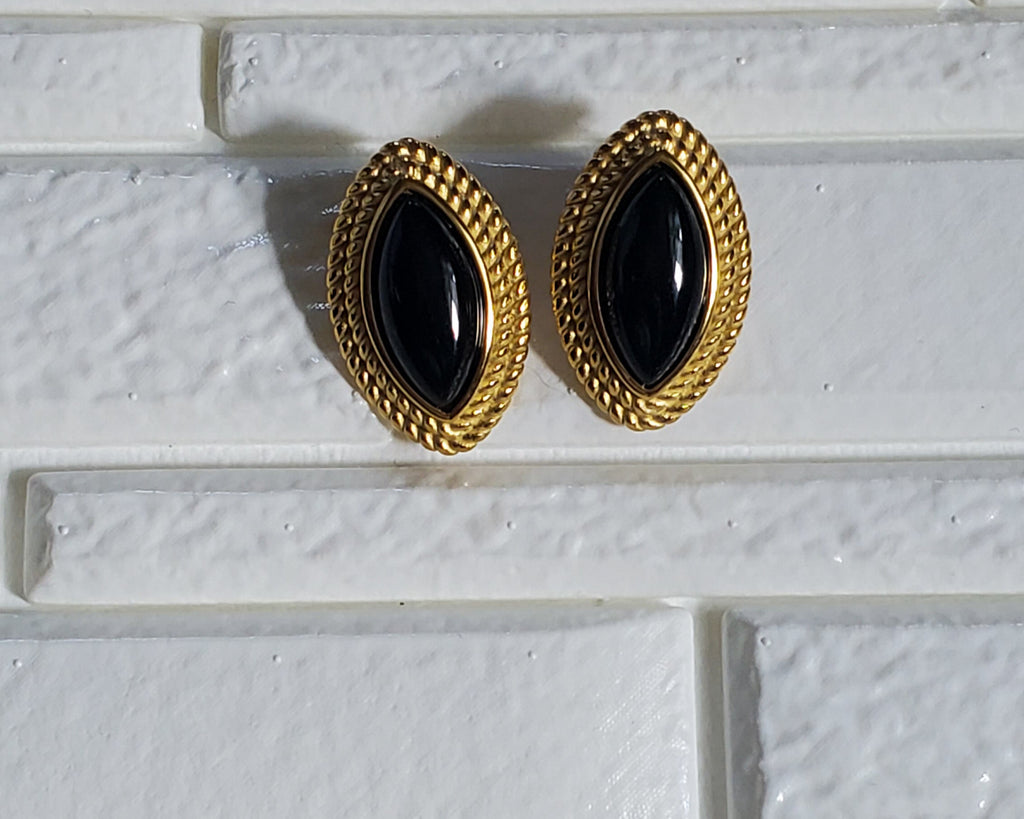 Old Money Earrings, Black Oval Earrings, Black Vintage Earrings