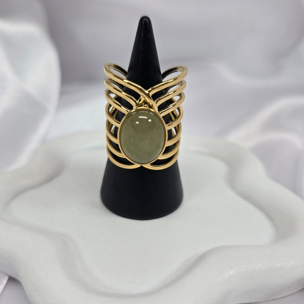 Opal Green Ring - Simple Design with Opal Green Stone and Gold-Tone Structure