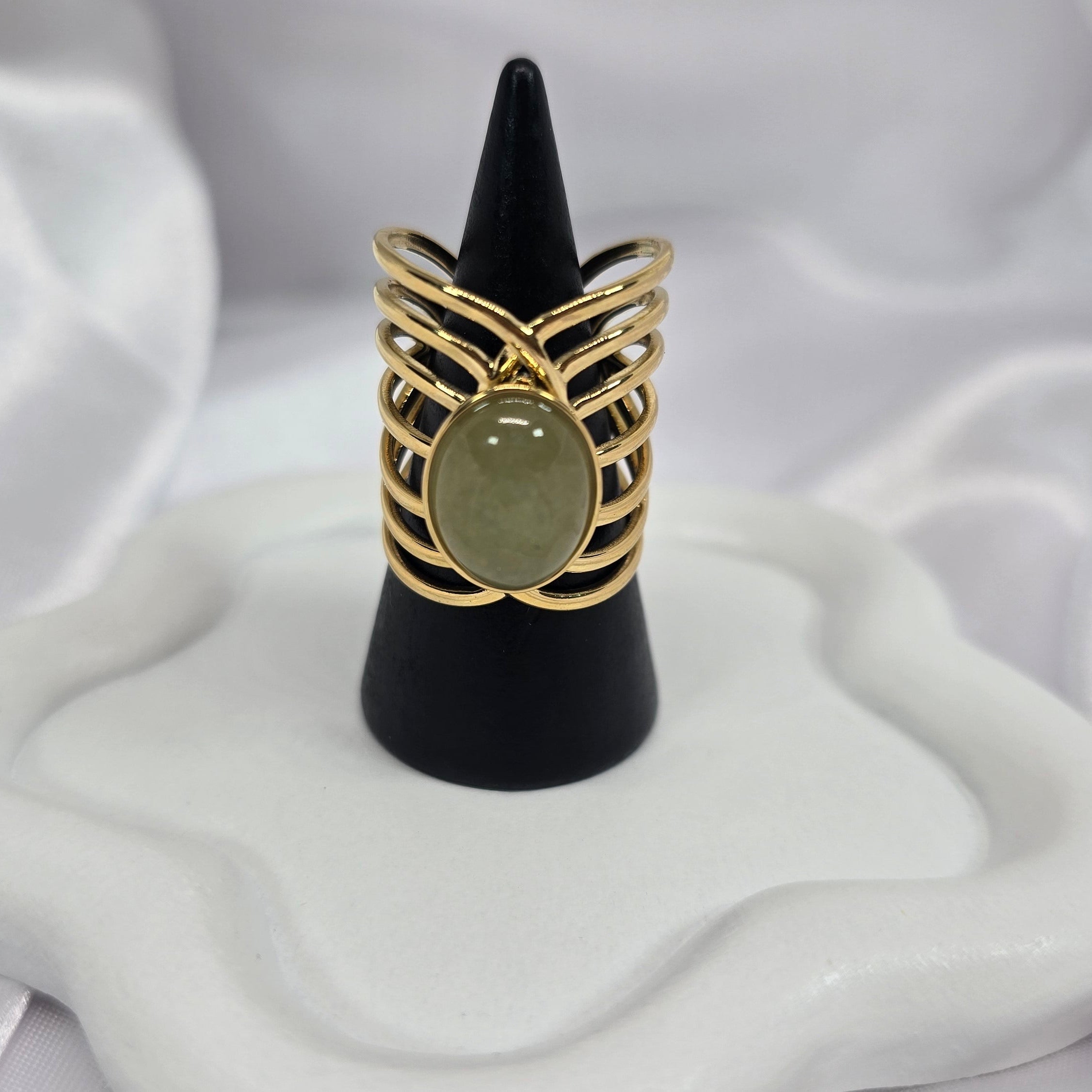 Opal Green Ring - Simple Design with Opal Green Stone and Gold-Tone Structure