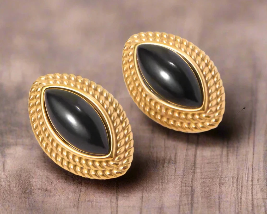 Old Money Earrings, Black Oval Earrings, Black Vintage Earrings