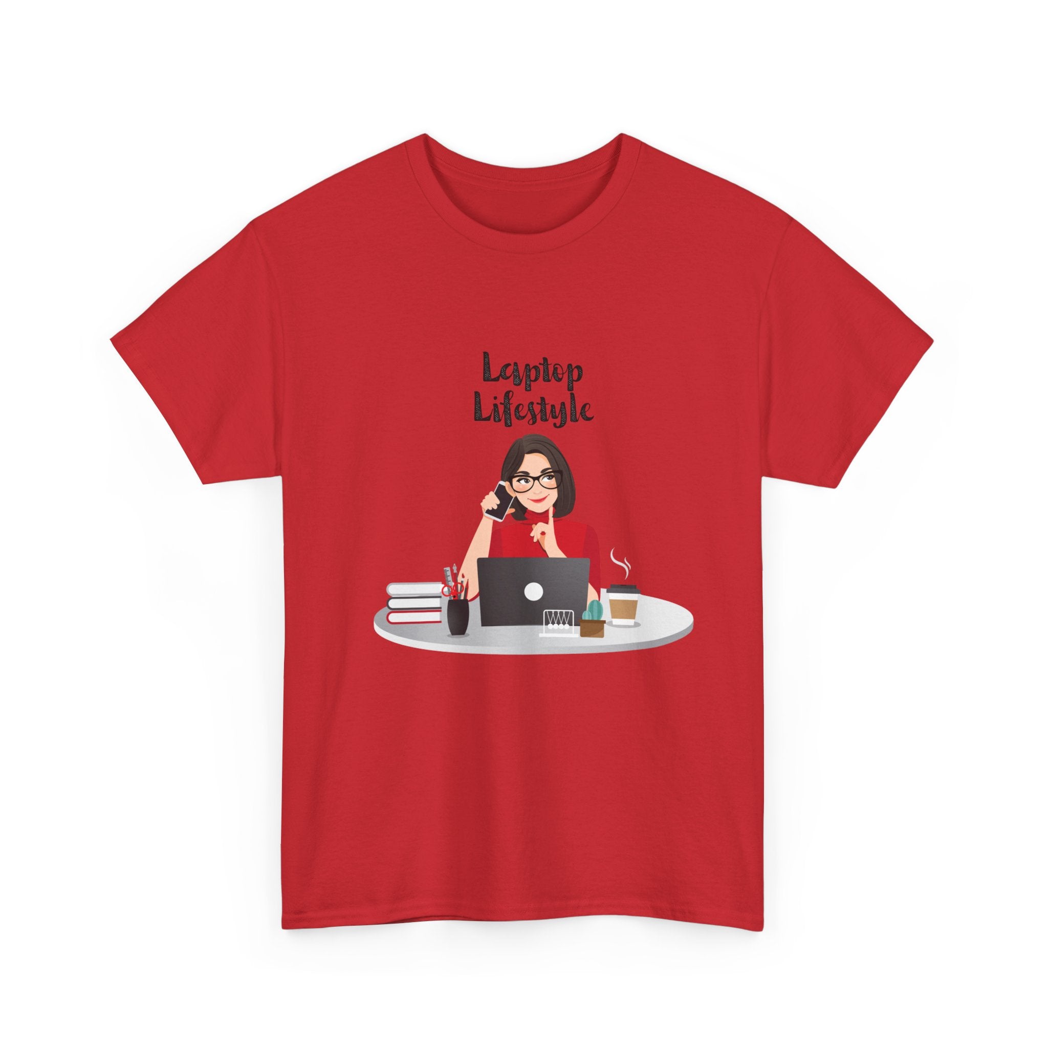 Unisex Heavy Cotton Tee - Laptop Lifestyle Tee, Cozy Gift for Remote Workers