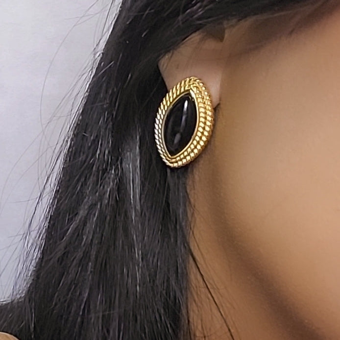 Old Money Earrings, Black Oval Earrings, Black Vintage Earrings