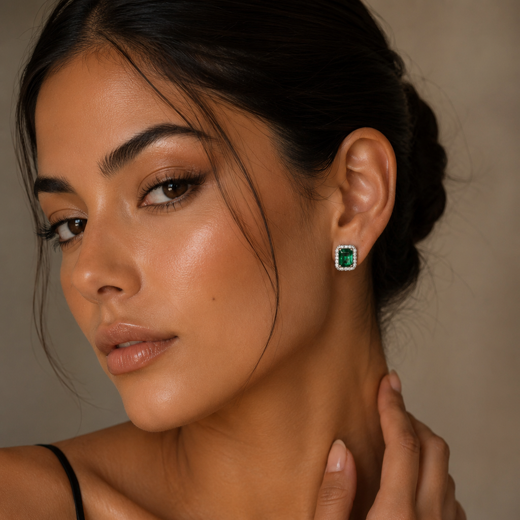 Emerald Luxe Halo Stud Earrings