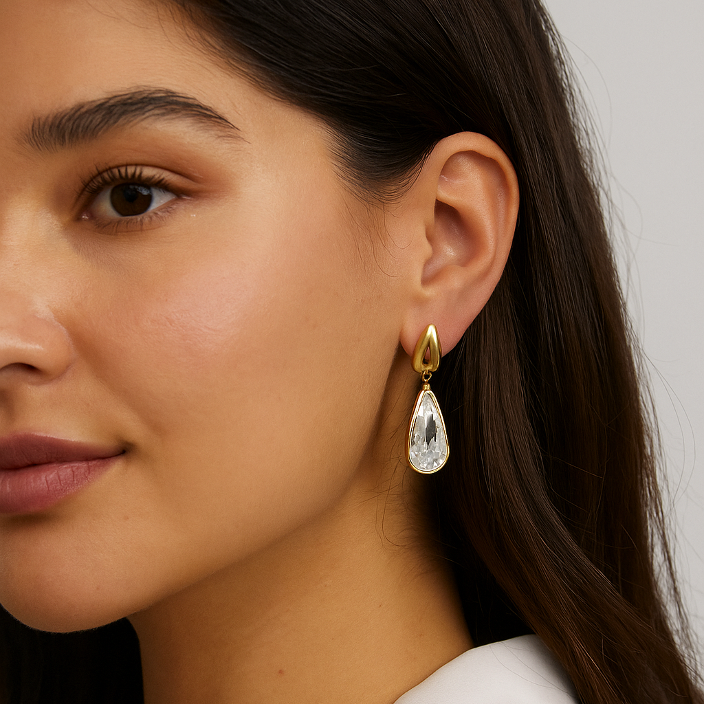 Elegant Double Drop Zircon Earrings Teardrop Cubic Zirconia Double Teardrop Earrings