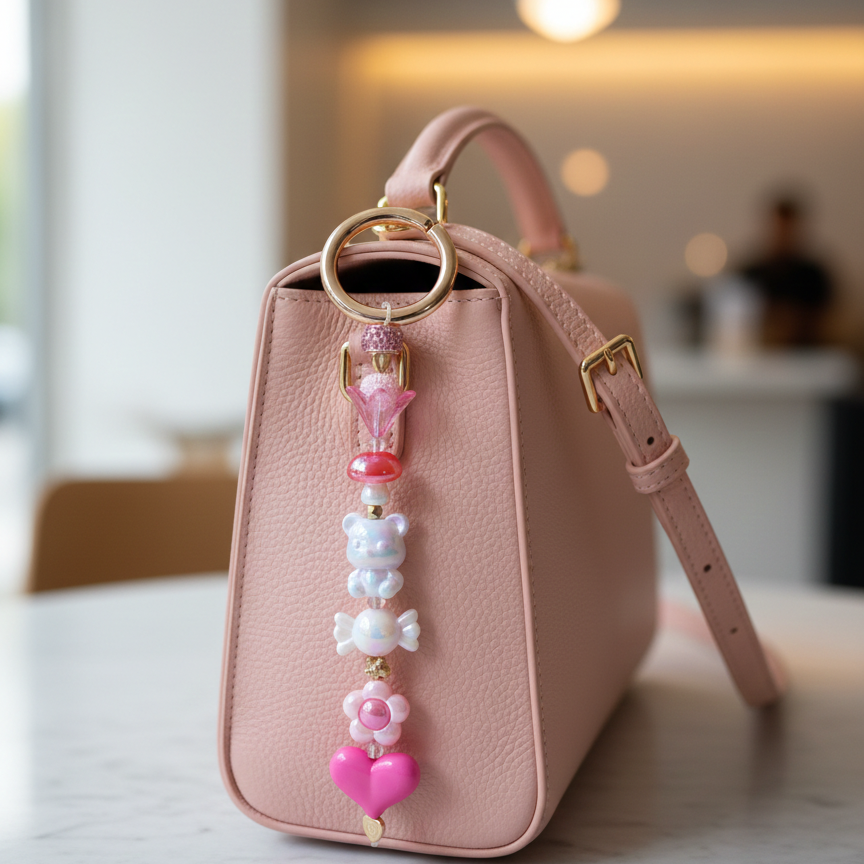 Handmade Bear Candy Heart Flower Bag Charm