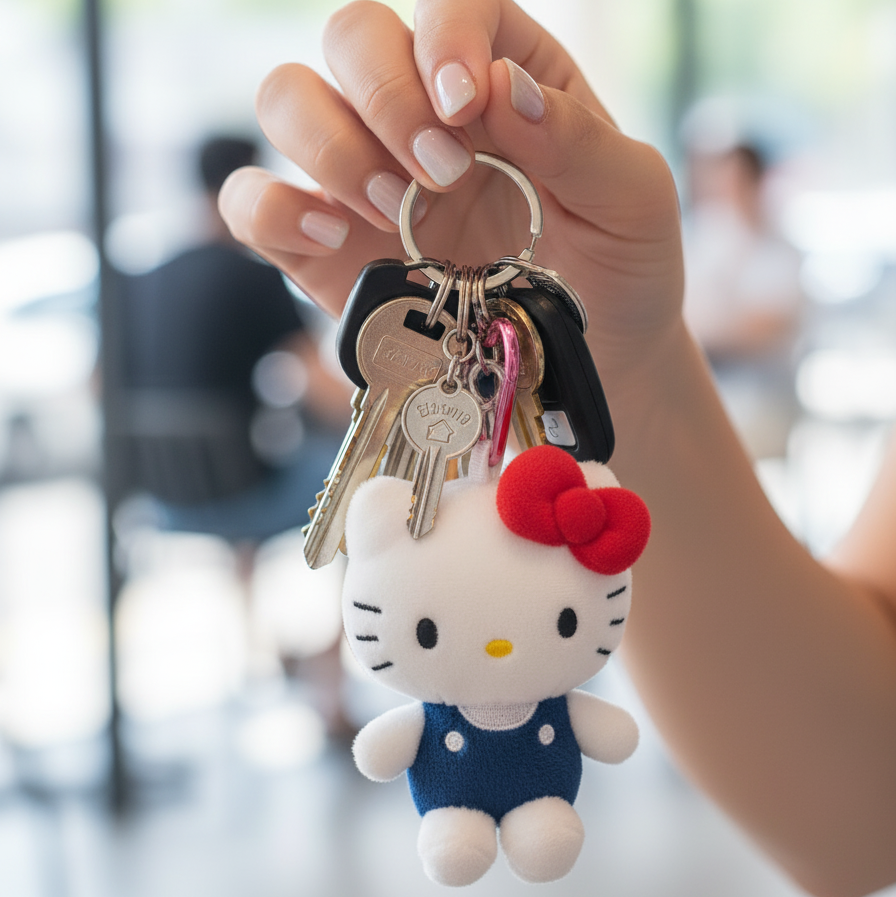 Hello Kitty Kawaii Beaded Bag Charm & Keychain
