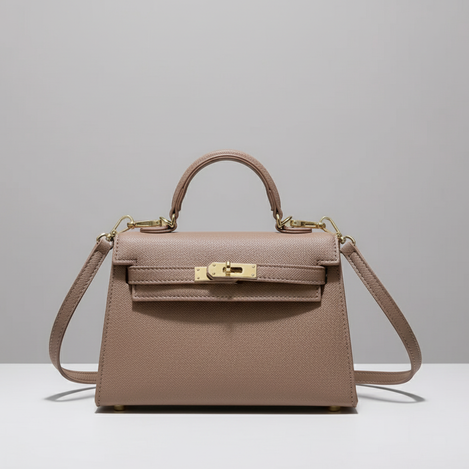 Inspired Kelly Bag, Shoulder Bag Minimal Leather Handbag, Khaki Kelly Bag