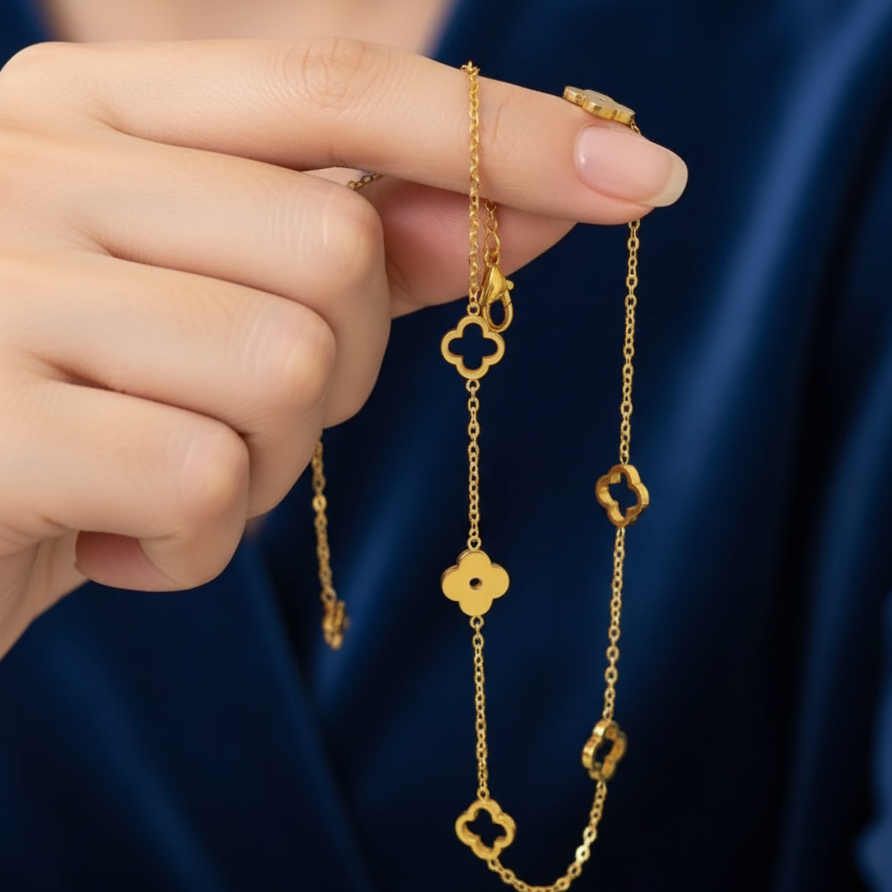 Four Leaf Stainless Steel Necklace - Elegant Floral Design for Women's Everyday Wear