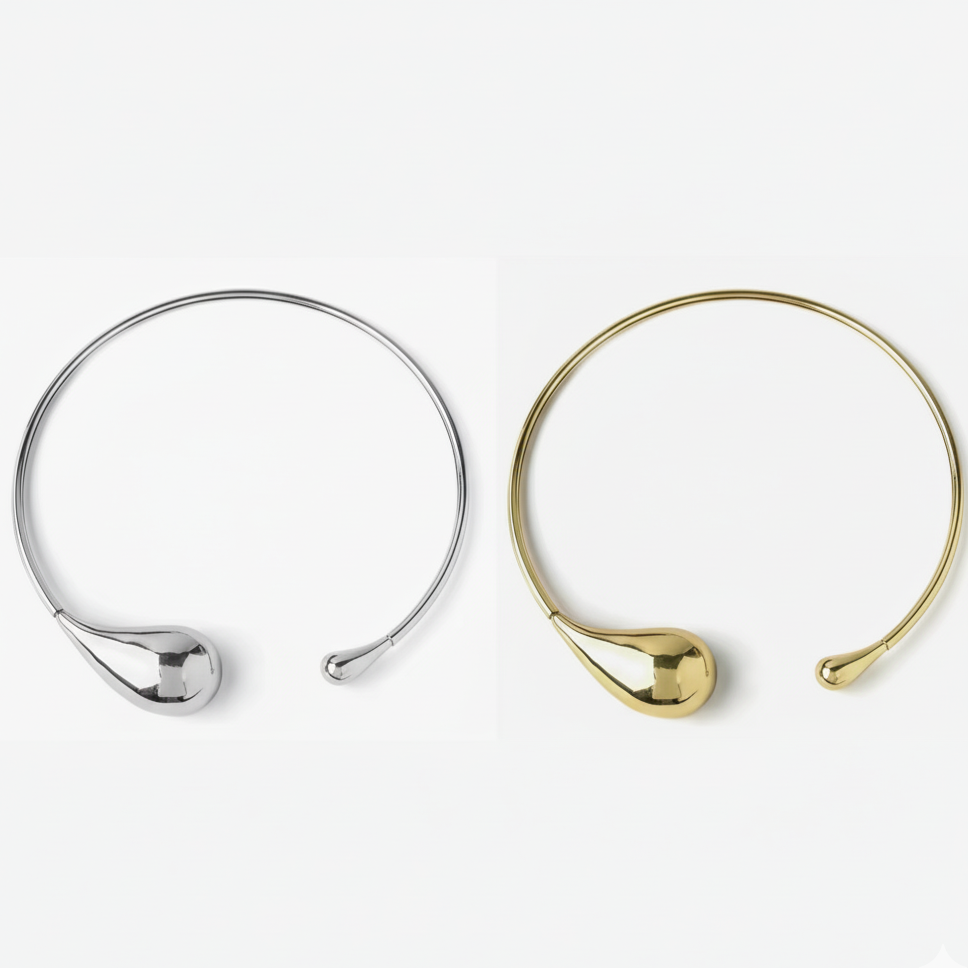 Chunky Water Drop Open Choker Necklace for Women with Metal Coating Elegant Design