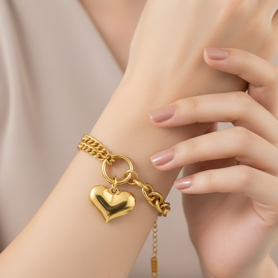 Heart Shape Stainless Steel - Gold Plated Bracelet