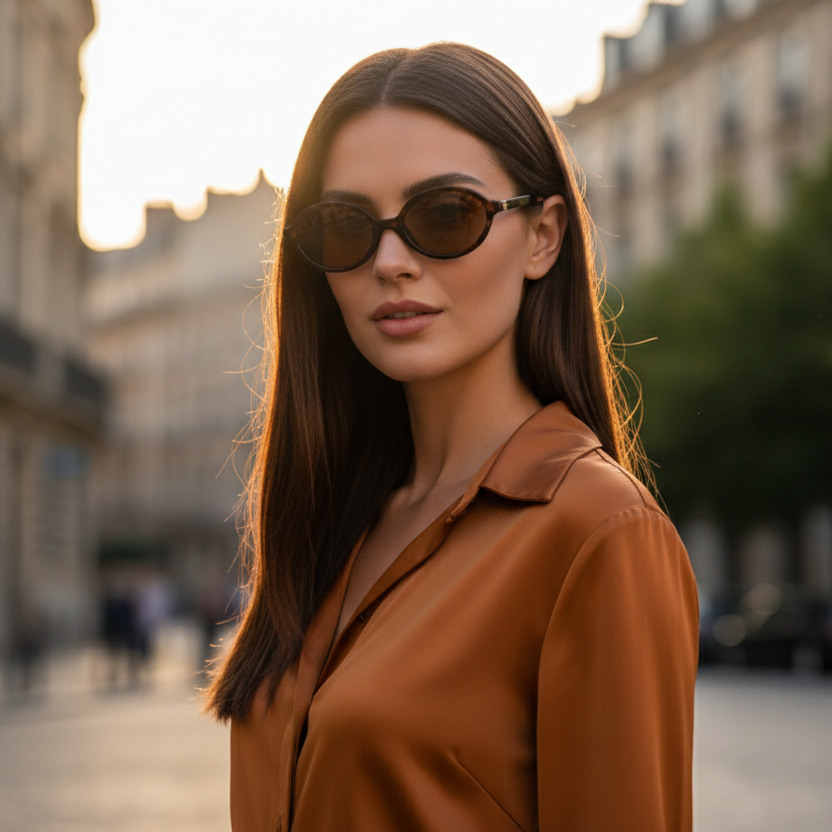 Oval Retro Glasses with Tortoise Shell Frame and Brown Lenses