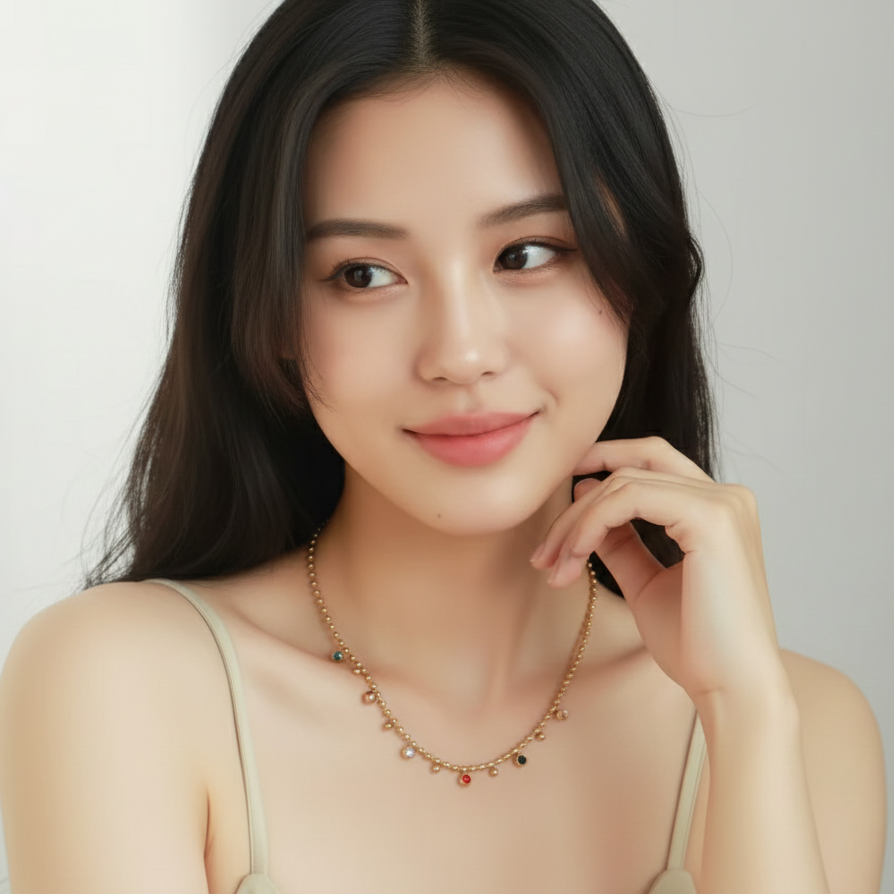 Colorful Balls Necklace Stainless Steel with Zircon