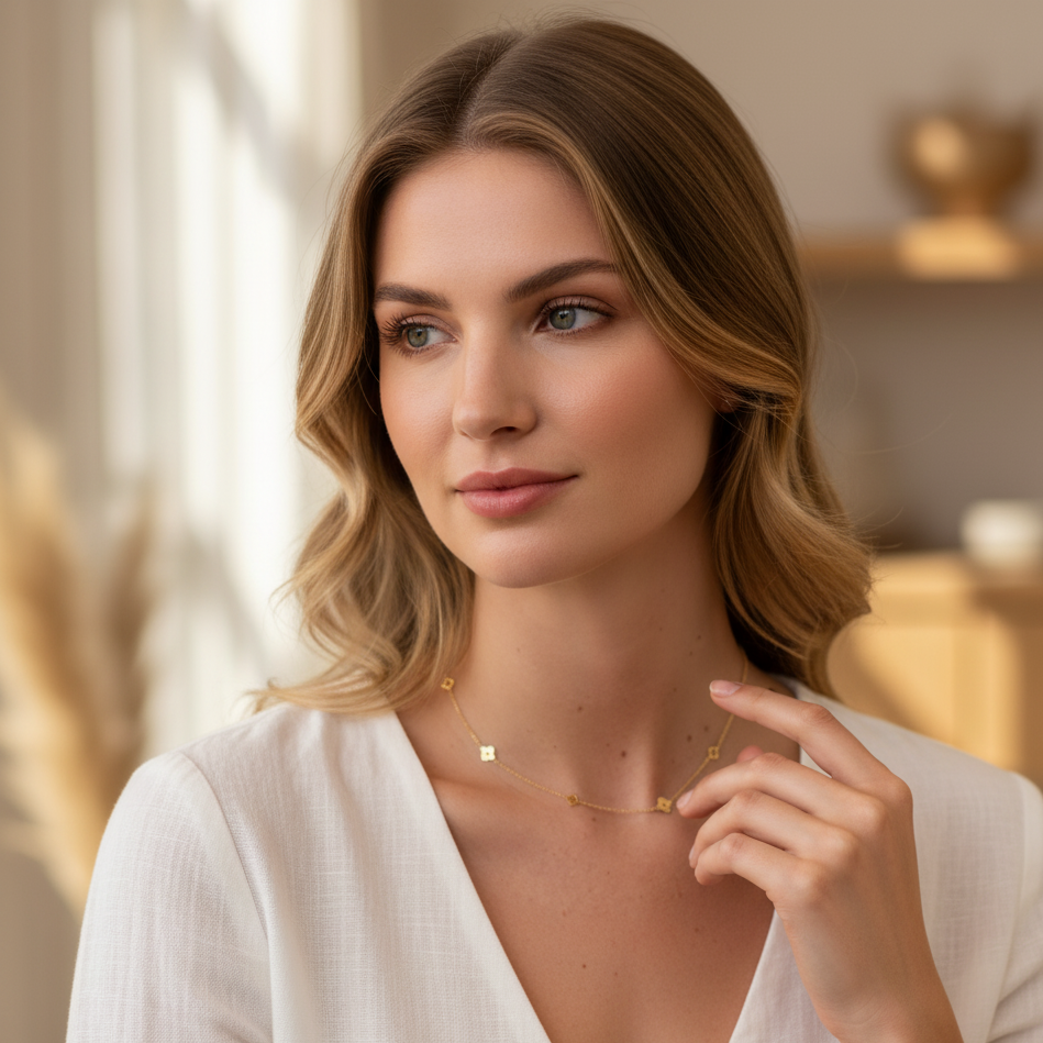 Four Leaf Stainless Steel Necklace - Elegant Floral Design for Women's Everyday Wear