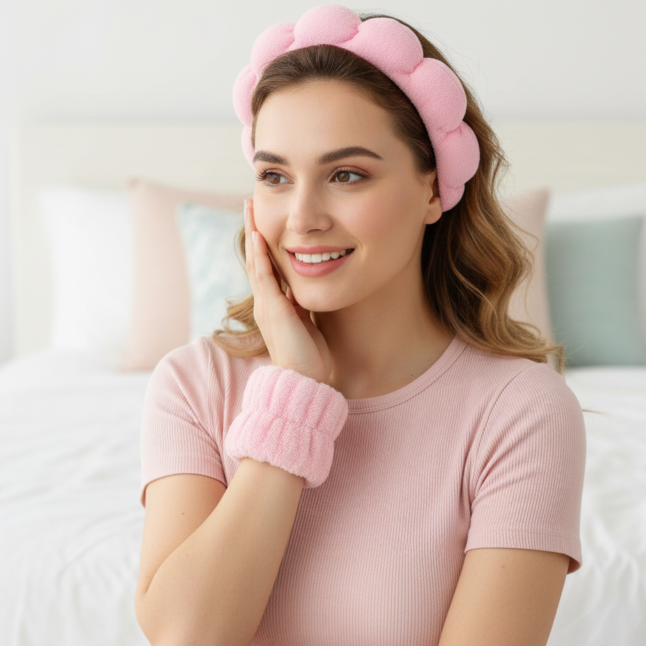 Microfiber Washing Wristbands Scrunchies Puffy Headband Spa