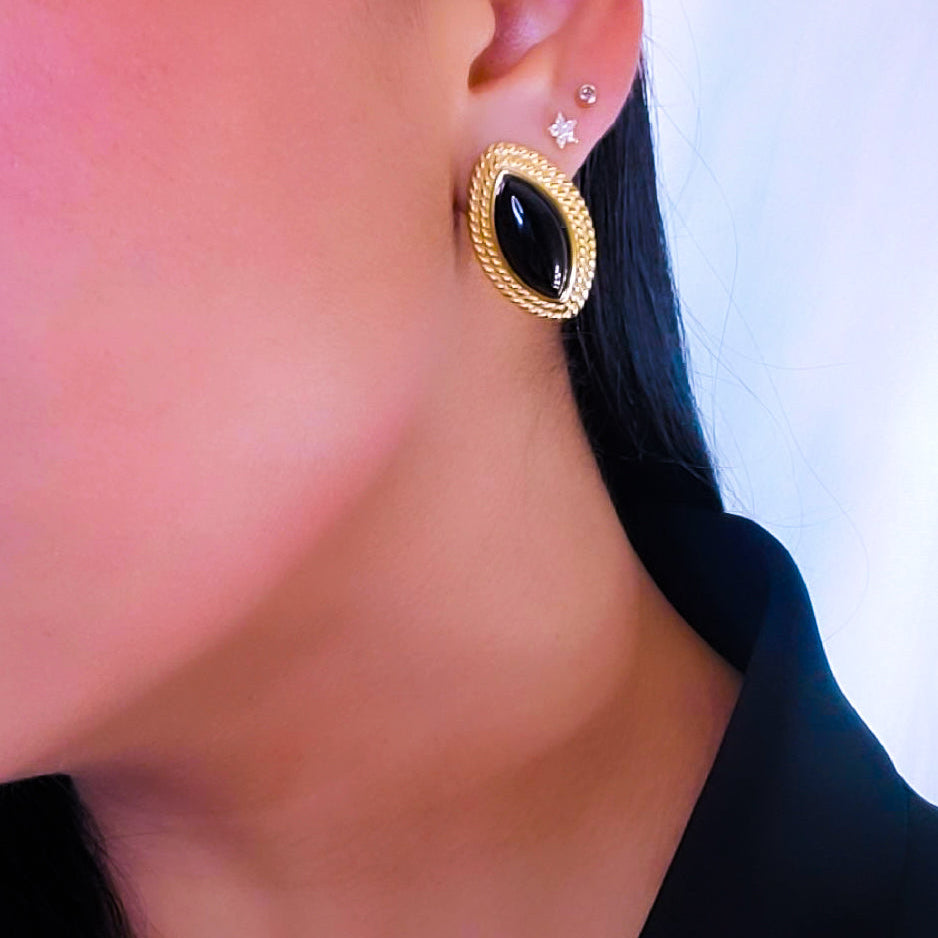 Old Money Earrings, Black Oval Earrings, Black Vintage Earrings