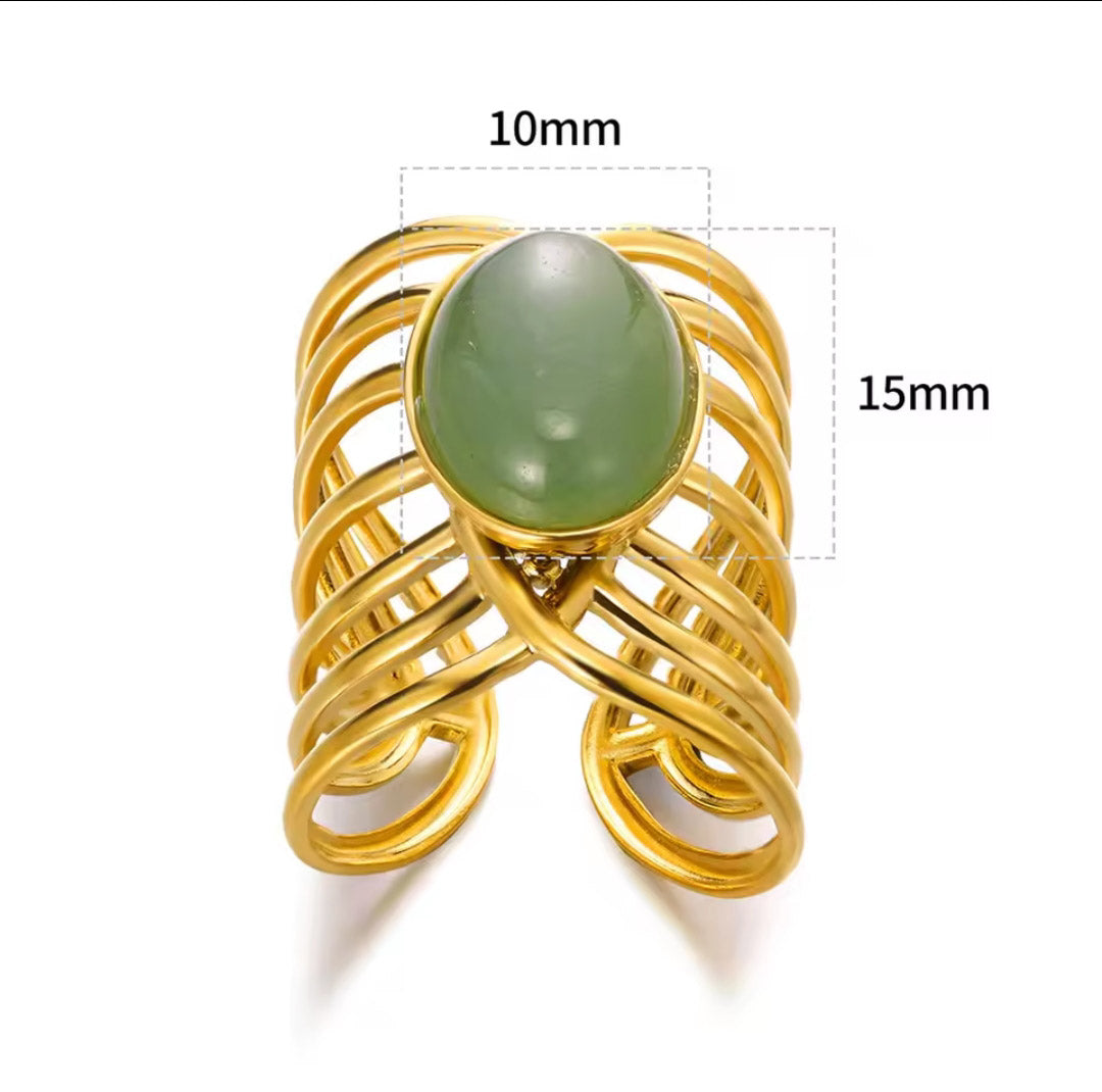 Opal Green Stone Ring - Gold-Tone Structure