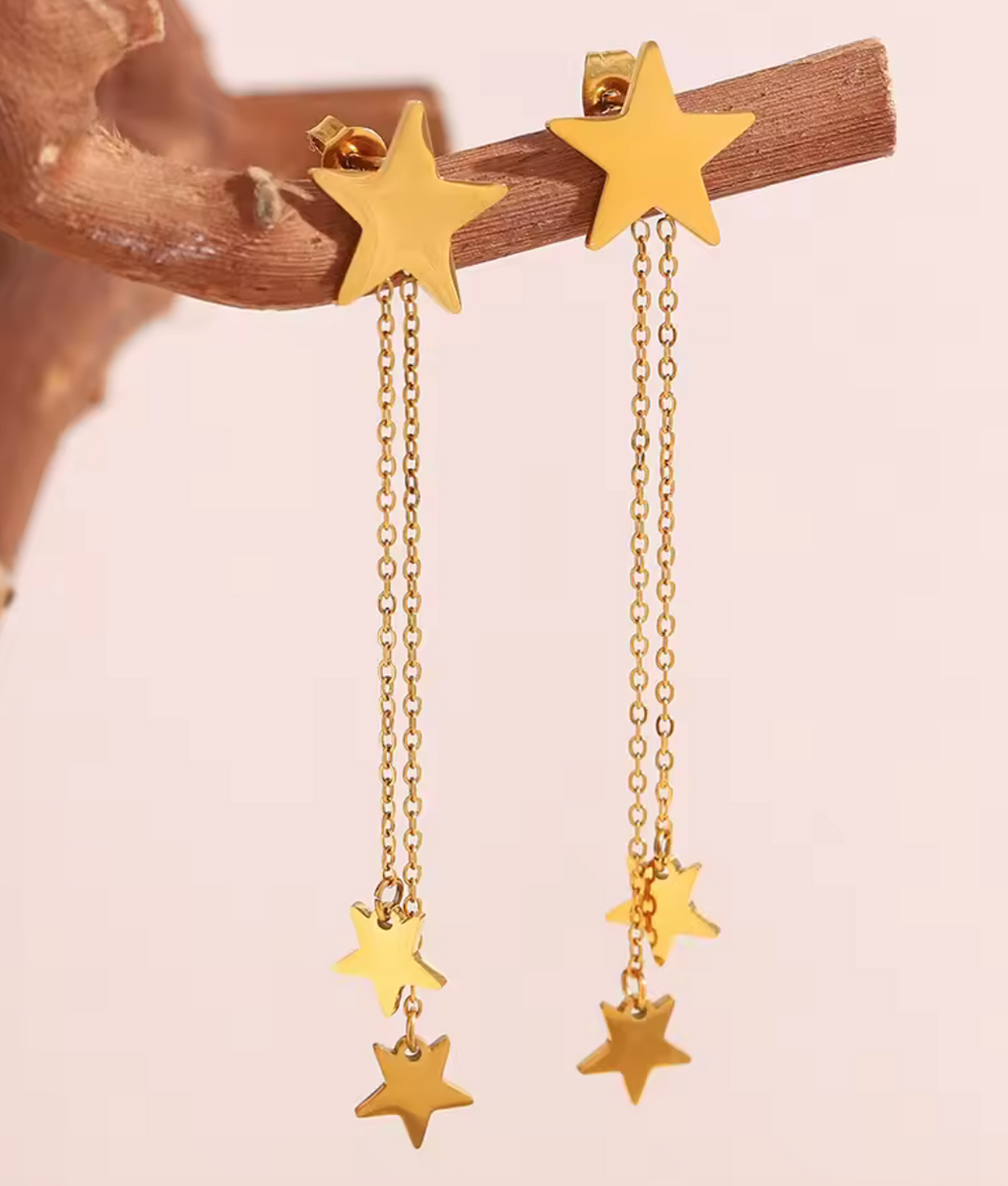 Stars Stud Earrings Stainless Steel Gold-Tone Punk Chunky Rings for Women Casual Everyday Wear