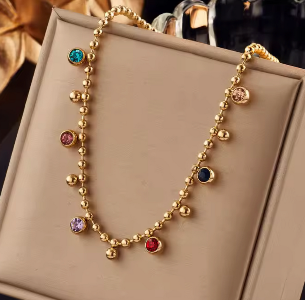 Colorful Balls Necklace Stainless Steel with Zircon
