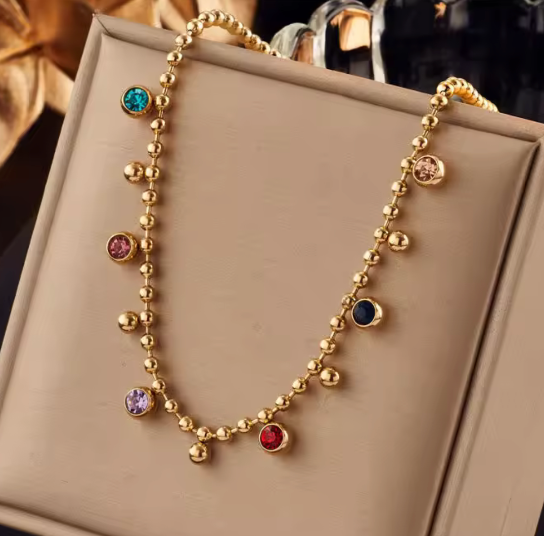 Colorful Balls Necklace Stainless Steel with Zircon