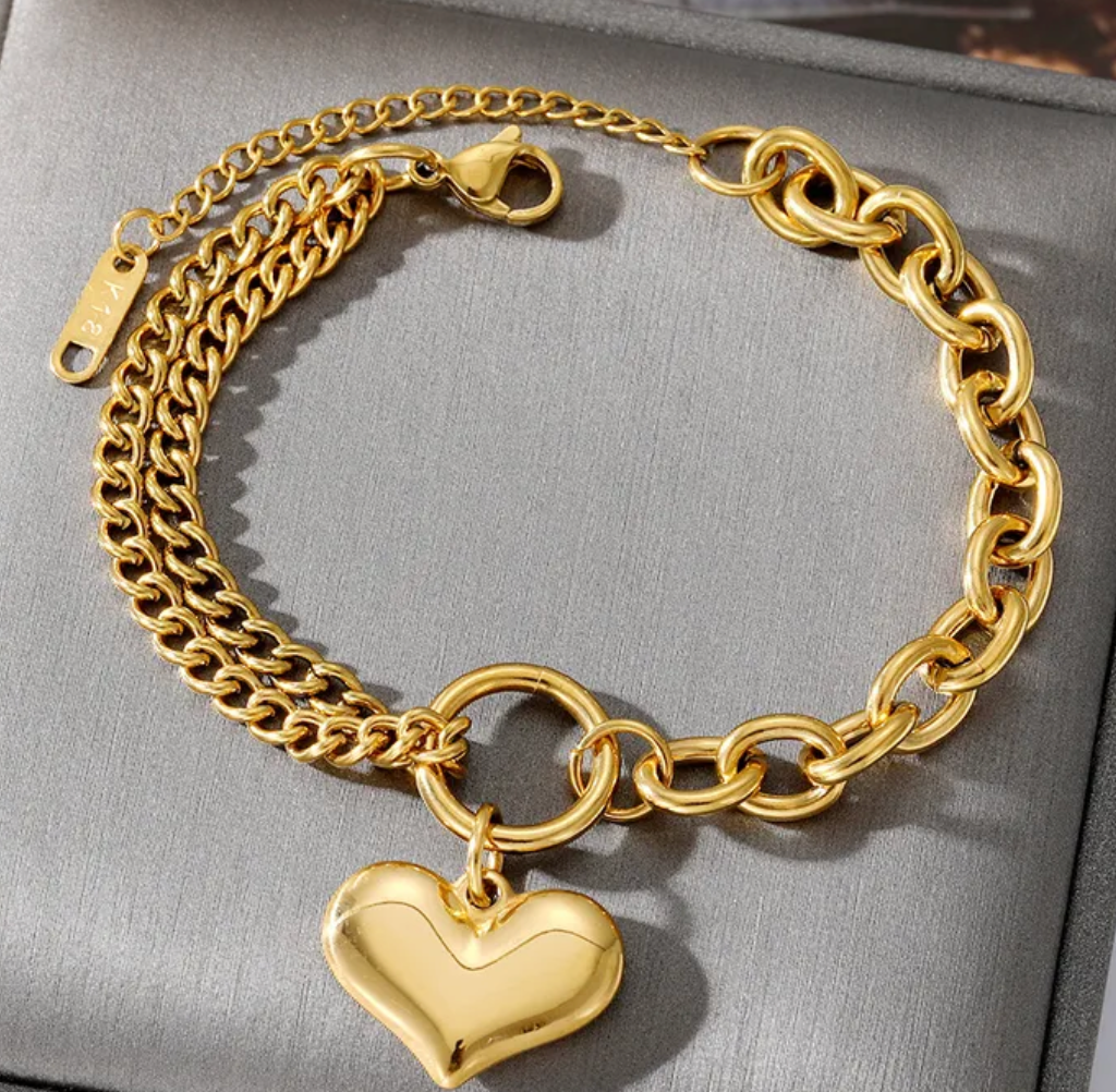 Heart Shape Stainless Steel - Gold Plated Bracelet