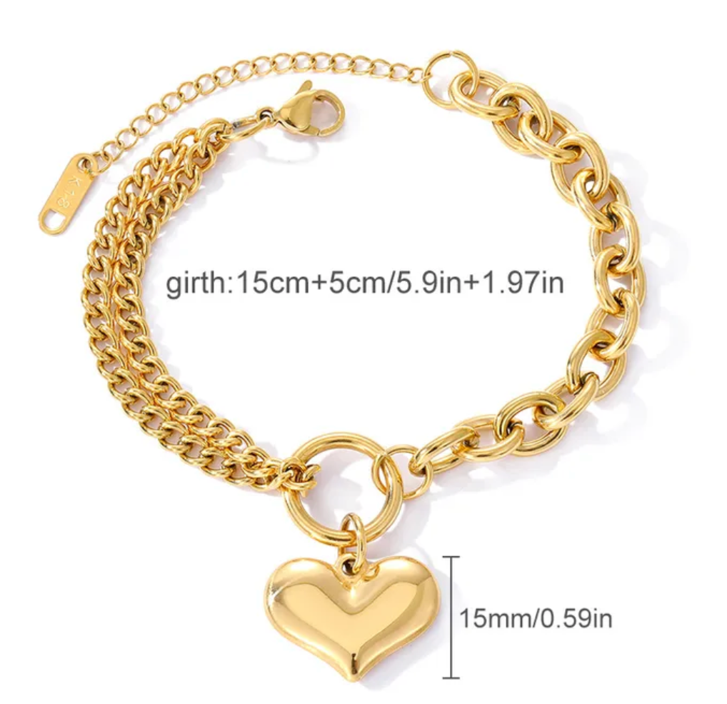 Heart Shape Stainless Steel - Gold Plated Bracelet