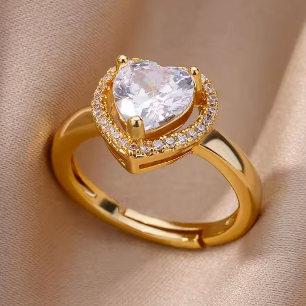 Shiny Zircon Heart Rings