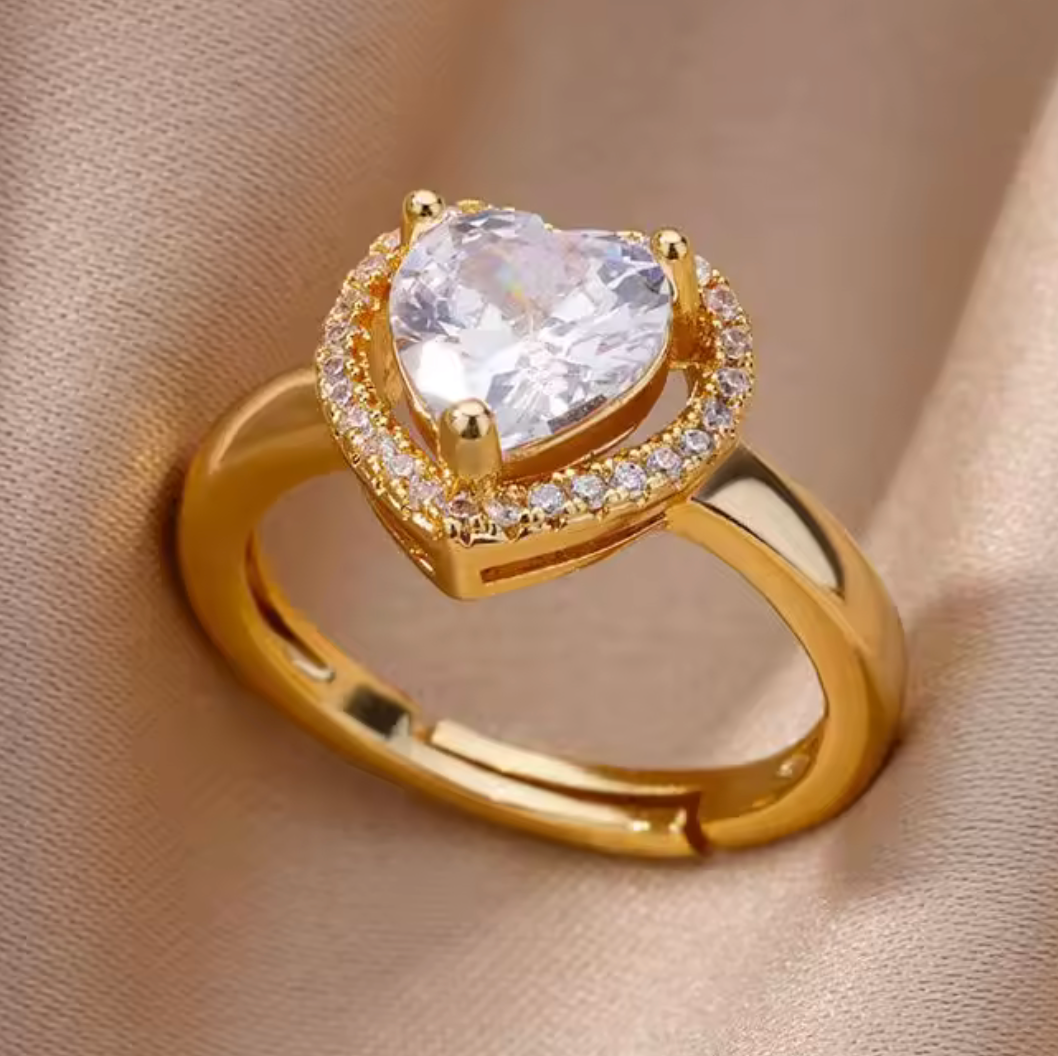 Shiny Zircon Heart Rings