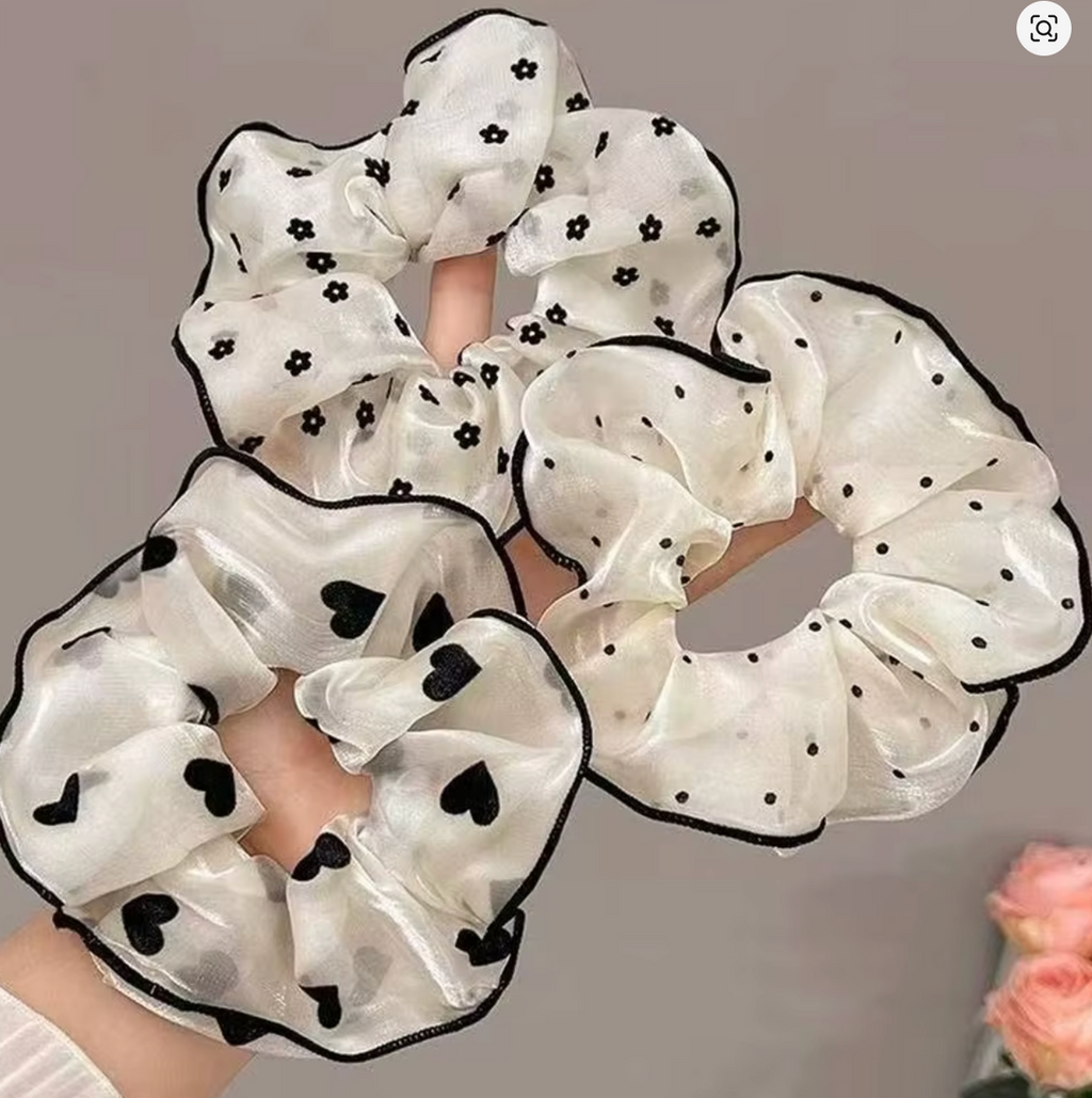 3Pcs/set Floral Polka Dot Printed Hair Scrunchies