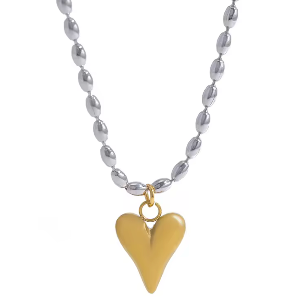 Necklace with a gold heart pendant on a white background