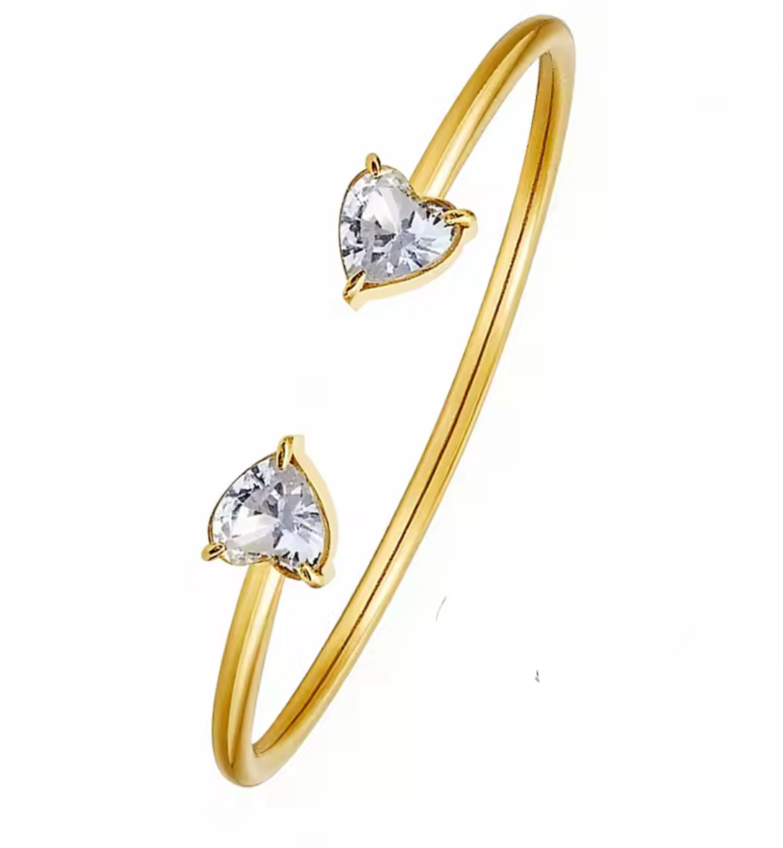 18K Gold Plated Stainless Steel Heart Shape Zirconia Open Bracelet