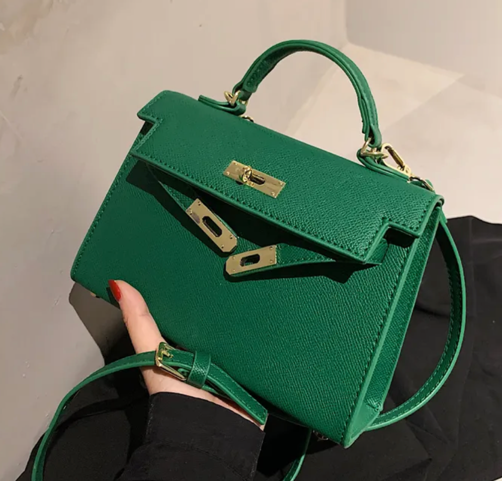 Inspired Kelly Bag, Shoulder Bag Minimal Leather Handbag, Green Kelly Bag