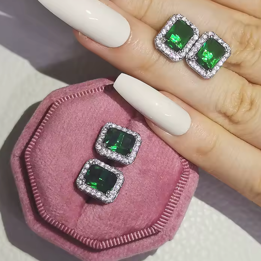 Emerald Luxe Halo Stud Earrings