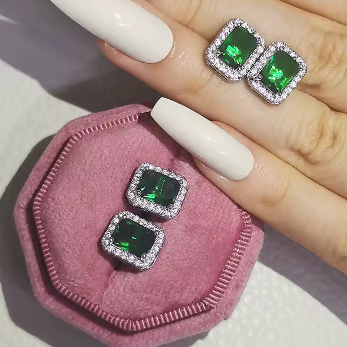 Emerald Luxe Halo Stud Earrings