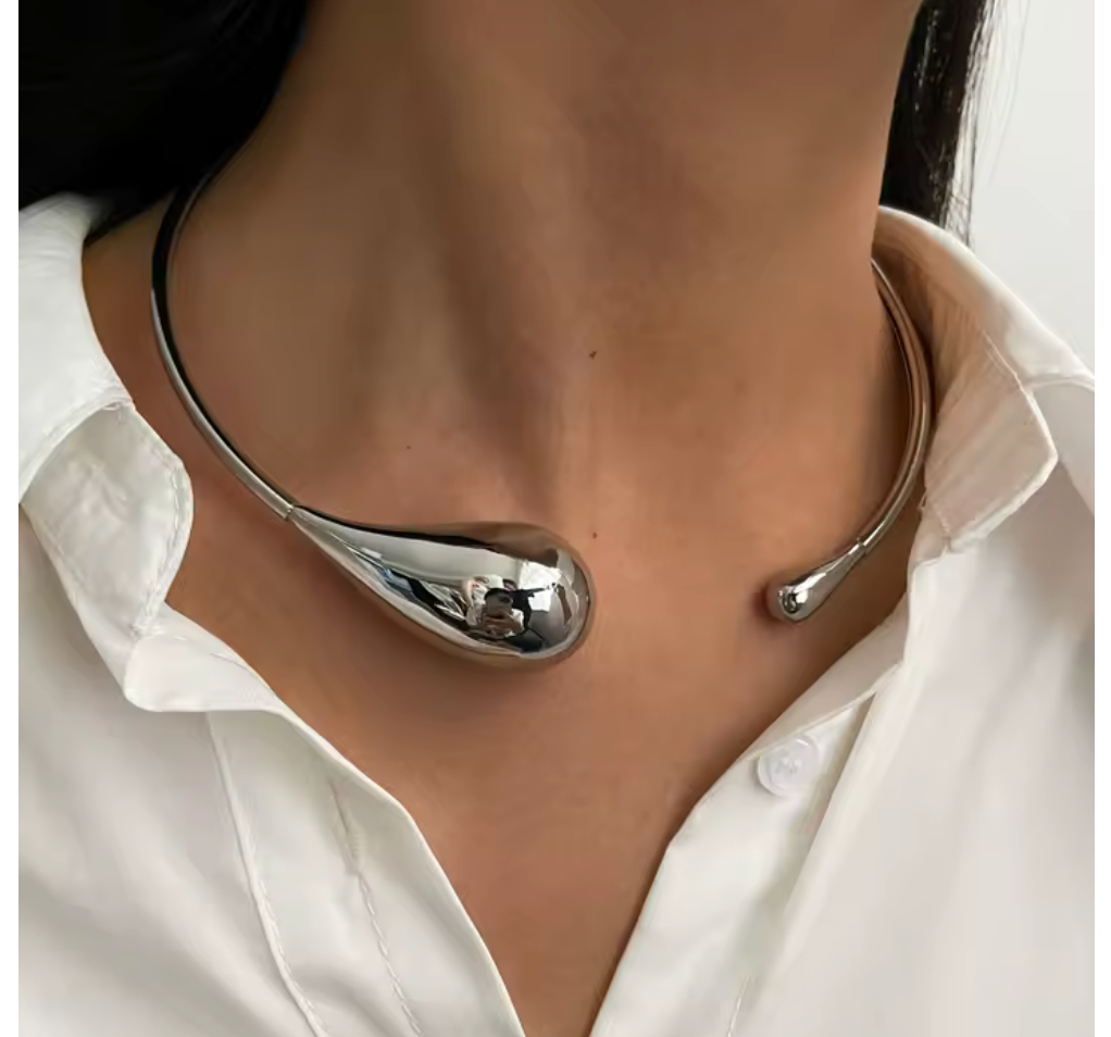 Chunky Water Drop Open Choker Necklace for Women with Metal Coating Elegant Design