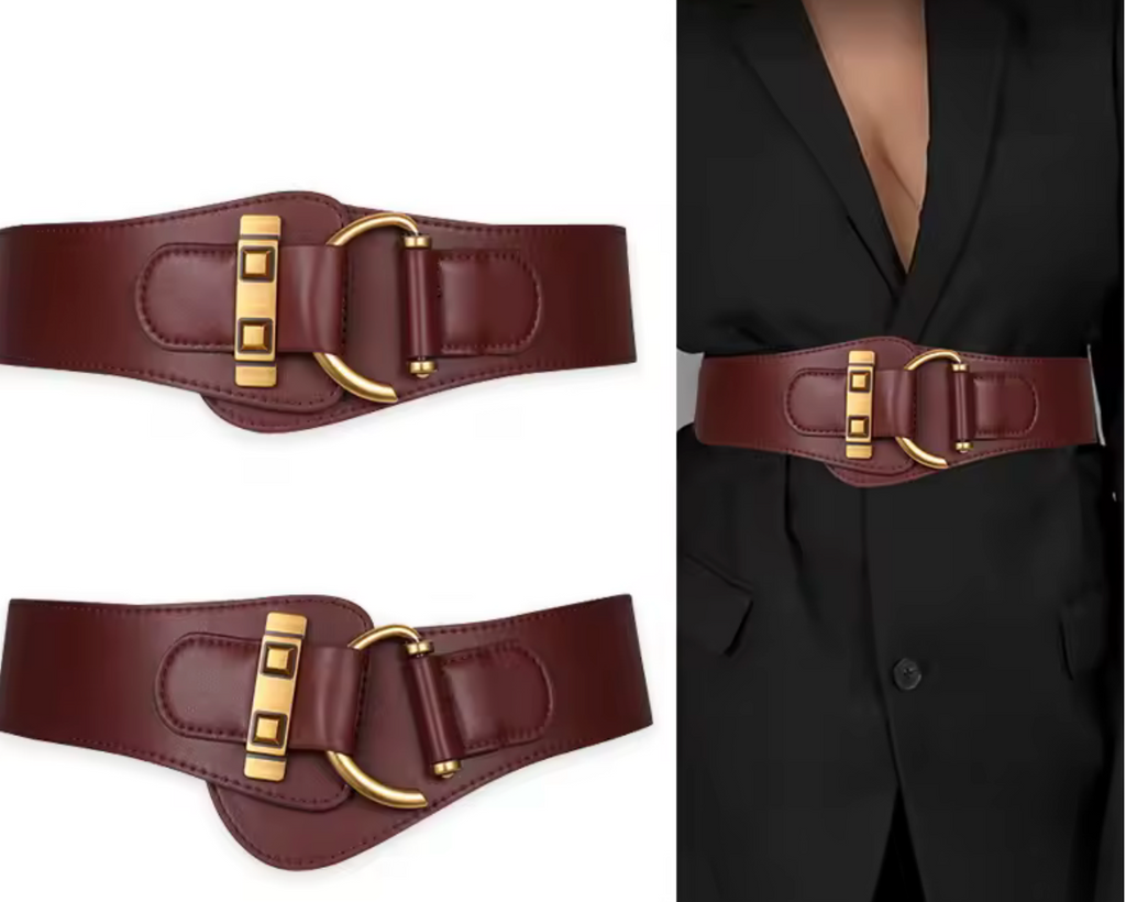 Luxury Women's High-Quality Stretch Waist Belt with Gold Buckle in Leather