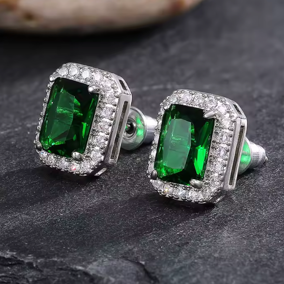 Emerald Luxe Halo Stud Earrings