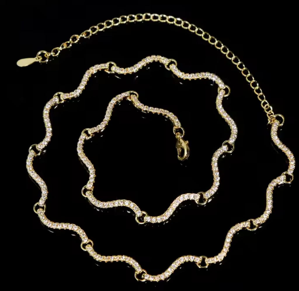 Cubic Zirconia  Wave Tennis Necklace