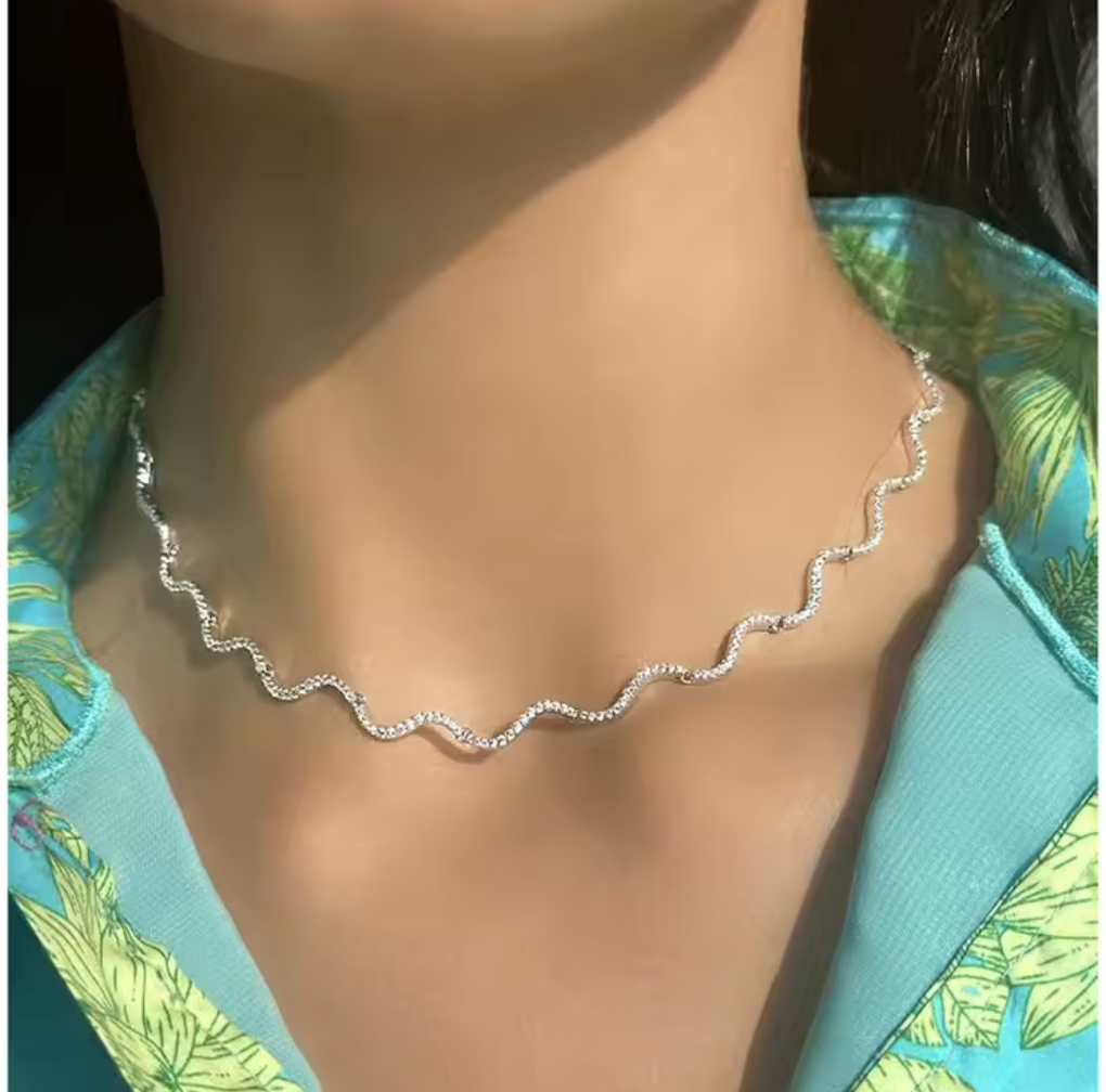 Cubic Zirconia  Wave Tennis Necklace